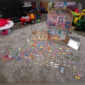 Adorable Discontinued Wooden Dollhouse with Magnetic Dressup Dolls and Pieces